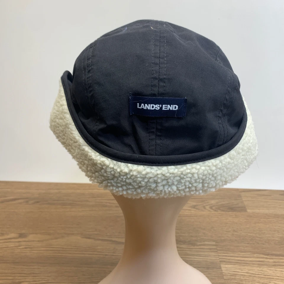 Sombrero Lands End L/XL Gorra de Invierno Trampero Negro Forro de Piel Sintética Orejeras Sombrero Squall Foto 4 de 4