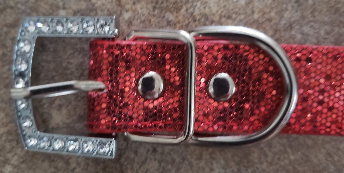 Cute Personalized Red Leather Dog Cat Collar Sparkle Letters