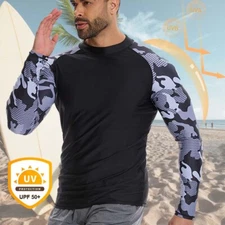 Men's UPF 50+ UV Protection Long Sleeve T-Shirt Sun Block Rash Guard Surf Shirts