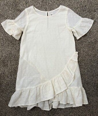 Gap Kids Girls Medium Dress White Dotted Swiss Eyelet Sleeves Ruffles 