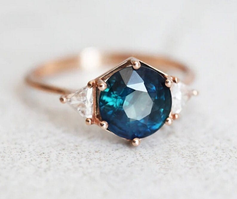 Teal Sapphire Sterling Silver Ring for Women Engagement Anniversary Birthday Gift-image