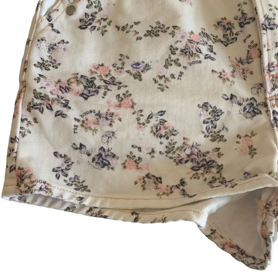 Micro Shorts de mezclilla para mujer RAG & BONE blanco estampado floral "Ellie" talla 25 Foto 4 de 4