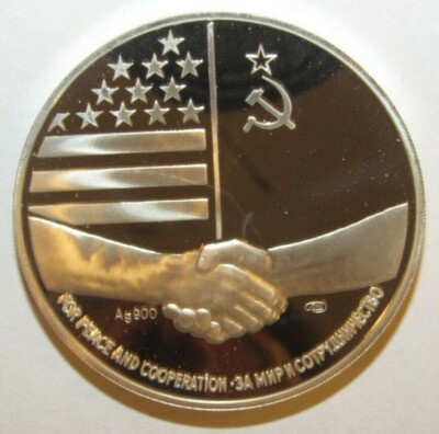 PROOF 1990 Bush Gorbachev Russia USA Peace Summit 90% Silver Medal