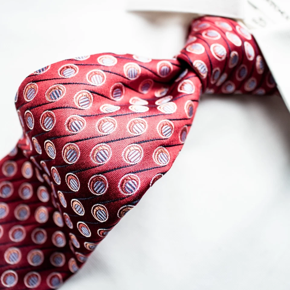 JOHN W. NORDSTROM Italy Red Blue Orange Geometr Silk Necktie TIE 60.5"L x 3.75"W - Image 3 of 4