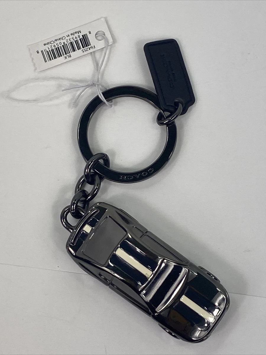 New Coach Key Chain Racing Car White Stripe Black Medal F64255 J1