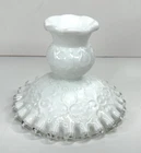Vintage Fenton Silver Crest Spanish Lace Candlestick Holder Milk Glass MCM