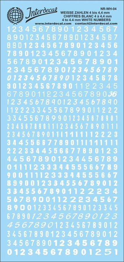 Chiffres 04 4,0-4,4mm Décalcomanies blanc 160x70mm INTERDECAL - Photo 1/1