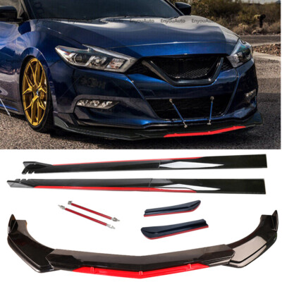 Front Bumper Lip 86'' Side Skirt Rear Bumper Lip For Nissan Versa Black Red