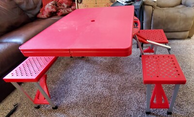 Vintage RED PORTABLE FOLDING PICNIC TABLE CAMPING SUITCASE