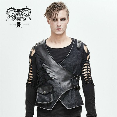 Men's Punk Rock Sleeveless Short Vest Handsome Leather Splicing Party Waistcoats