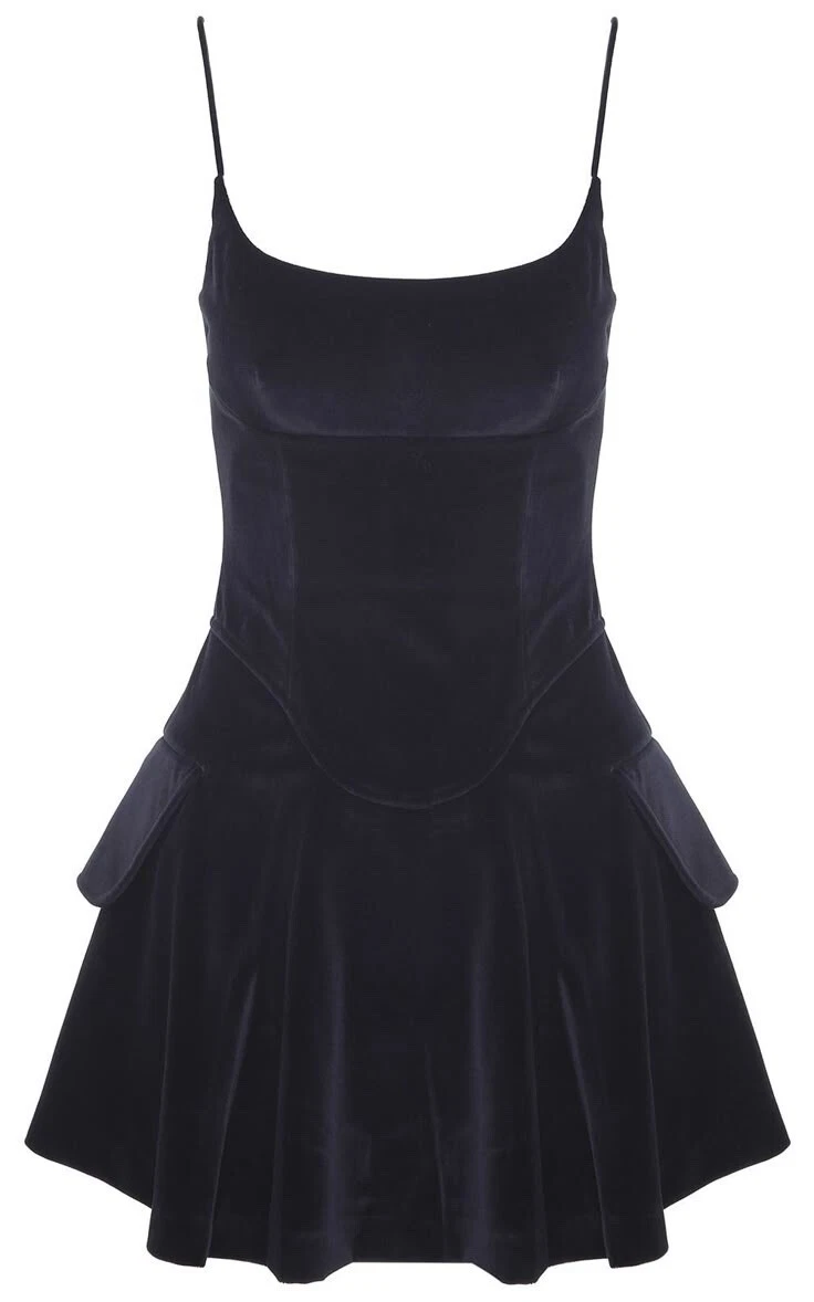 Mini abito ALEXANDER WANG nero in velluto aderente e svasato $995 taglia 10