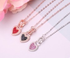 Girl Women Rose Gold Heart Love CZ Pendant Necklace in Sterling Silver Gift A2