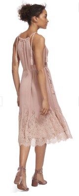 Whistles Lilian Pleated Lace Mix Dress, Pale Pink Size 12 RRP 195 | eBay