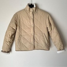 New! Joie Quilted Tan Cream Reversible Nylon - White Sherpa Button Jacket Xs