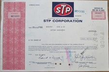 STP Corporation 1975 Stock Certificate, Motor Oil, Red, Color Vignette