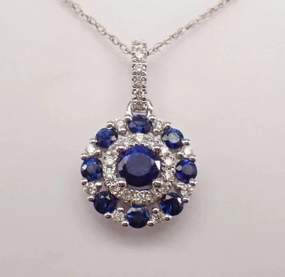 2Ct Round Lab Created Blue Sapphire Women's Halo Pendant 14k White Gold Plated