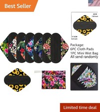 7pcs Reusable Bamboo Charcoal Menstrual Pads Set with Mini Wet Bag Eco-Frie...