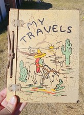 Vintage 1930's Wood My Travels Scrapbook Journal Photo Album