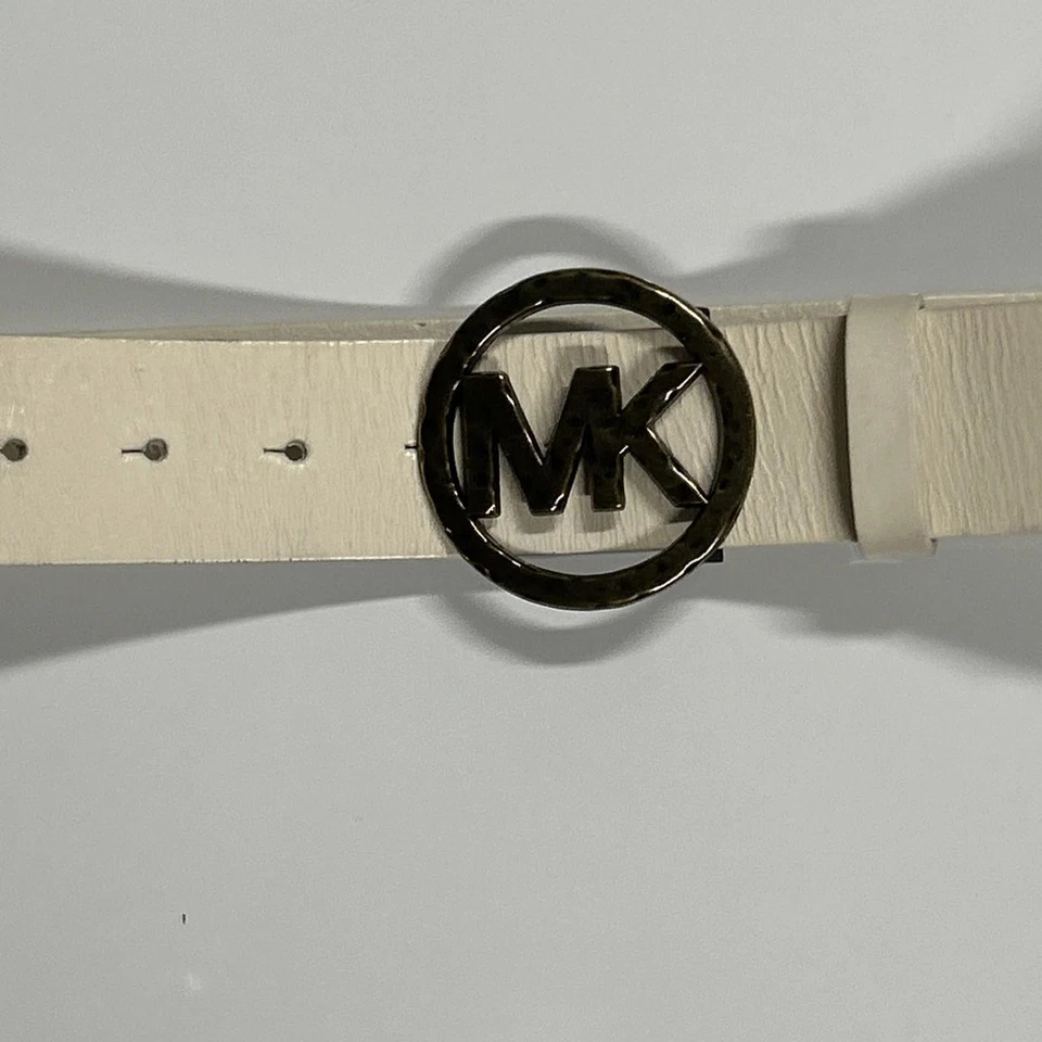 Cinturón Michael Kors Blanco Sintético Plata Logo MK Hebilla Mediano Foto 2 de 4