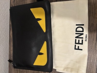 Fendi Roma Unisex Black Leather Monster Collection Large Zipper