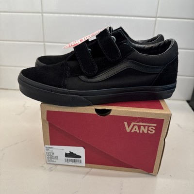 New VANS Old Skool V 2 Strap Shoes Youth Size 5.5 Junior All Black Sneakers NIB