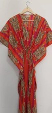 Indian Cotton Orange Floral Print Kaftan Dress Women's Clothing Kaftan Dress AU