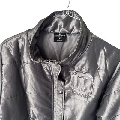 Ohio State Buckeyes Women's Colosseum Gray Full Snap Zip Puffer Jacket Coat M