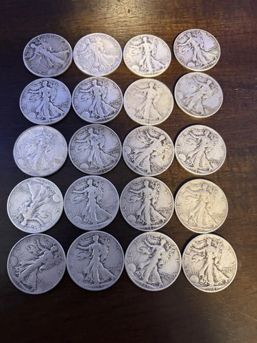 US COINS WALKING LIBERTY HALVES X20 90% SILVER 1916-1942 W4