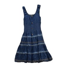 Lapis Anthropologie Tiered Smocked Denim Maxi Peasant Prairie Boho Dress Sz M