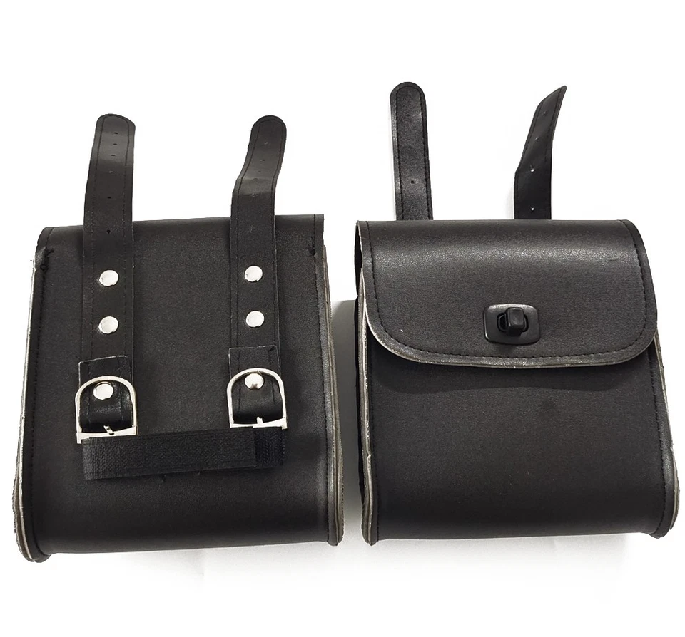 2X Universal Motorcycle Pouch Front Fork Sissy Bar Saddle Side Tool Bag Leather - Image 4 of 4