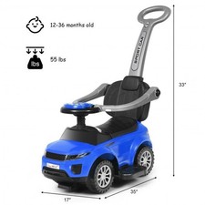 3 In 1 Ride on Push Car Toddler Stroller Sliding Car with Music-Blue - Color: Bl