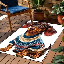 1pc Elegant Dachshund Print Floor Rug - Rectangular Polyester Area Mat with Fest