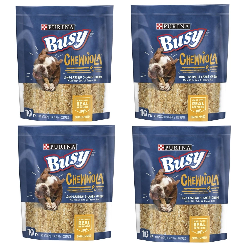 BUSY BONE Purina Busy Dog Treats Rawhide Chewnola Oats Long-Lasting Chews 4x 20 oz Pouch