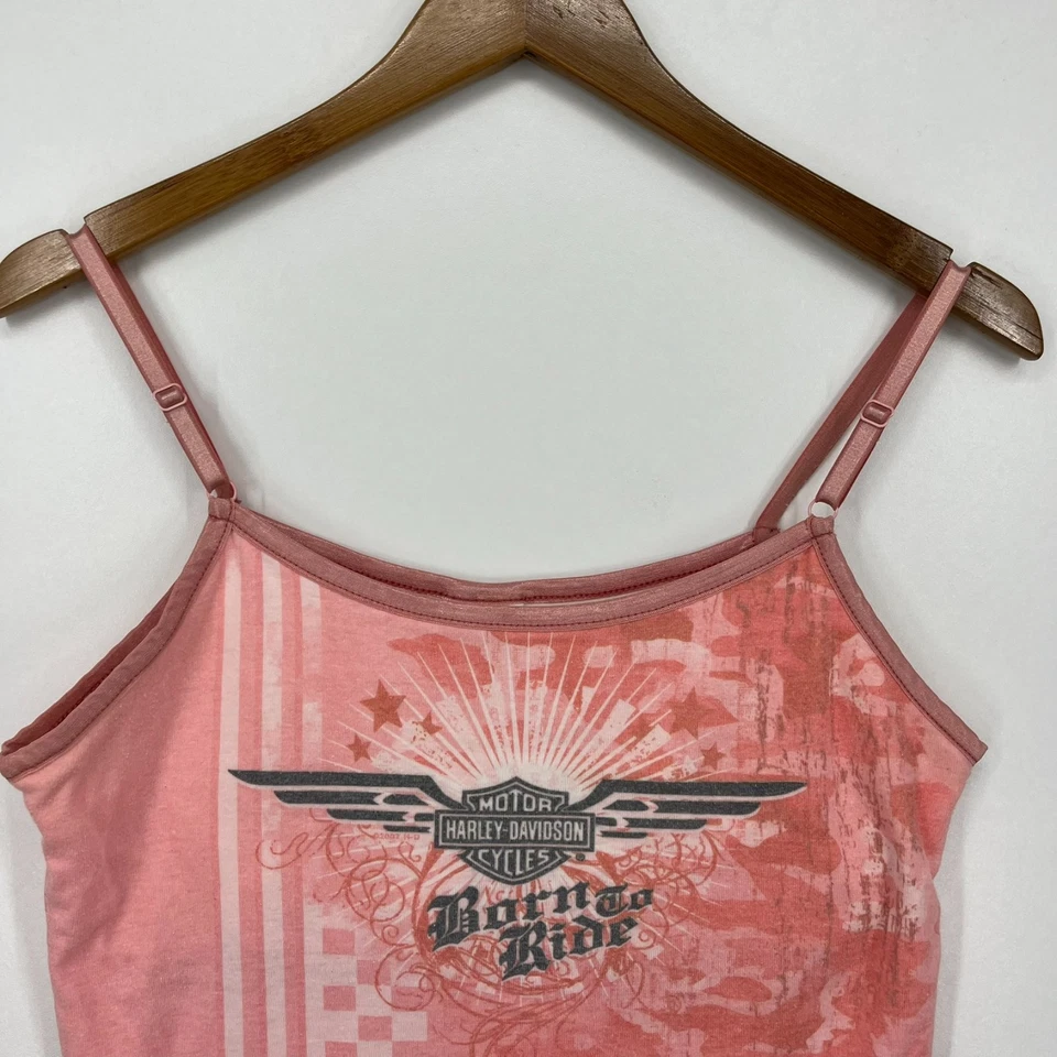 Camiseta sin mangas Harley-Davidson para mujer talla L rosa de colección estampado Y2K tiras Foto 2 de 4