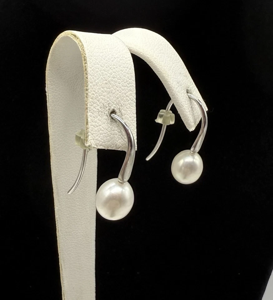 "Pendientes colgantes de perlas de plata de ley 925 HONORA 15/16"" joyería fina" Foto 3 de 4