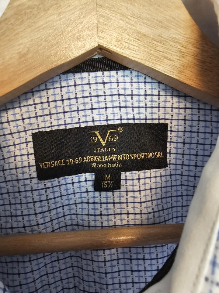 Camisa social Versace 19-69 Abbigliamento masculina esportiva azul com botões M 15.5 - Imagem 2 de 4
