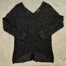 Michael Stars Women's Black Speckled Knit Rear Zipper Back Sweater Size S EUC