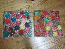 2 vintage embroidered vintage 18" square throw pillow case floral cottage core