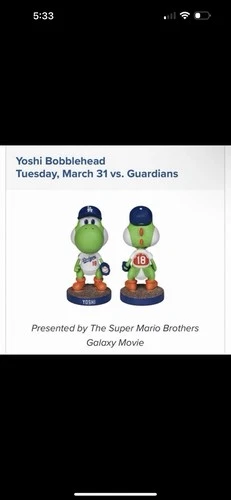 Yoshi Dodgers Bobblehead Super Mario Galaxy Movie Promo Baseball 3/31 pre order