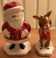 Rudolph The Red Nose Reindeer & Santa Salt & Pepper Shakers. Zrike Brands