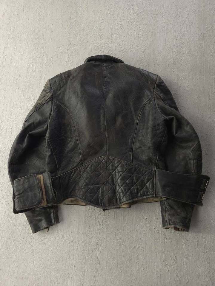Vintage 1950s German Luftwaffe Style Leather Motorcycle Jacket Black Red M - Image 4 of 4