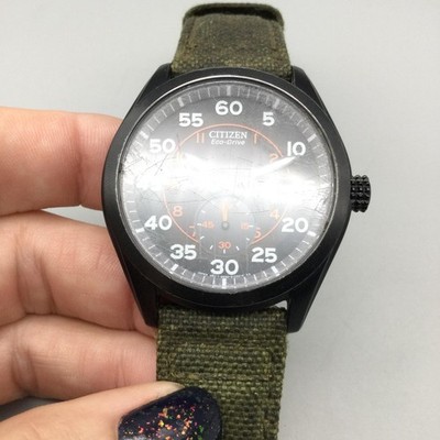Citizen Eco-Drive Mens Watch 42mm Black Dial Green Canvas Military