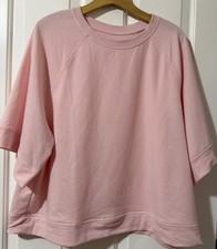 Women's Pink Solid Crew Neck 3/4 Sleeve Pullover Sweatshirt Regular