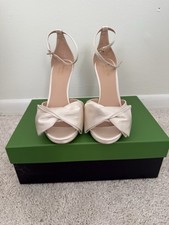 Kate Spade New York Bridal Bow Strappy High Heel Sandals Satin Ivory, Size US 7