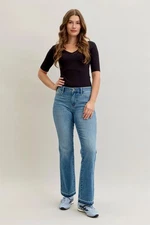 Judy Blue Womens Mid Rise Tummy Control Release Hem Slim Bootcut Denim Jeans