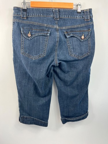 Liz & Co Cuffed Capri Jeans Women's Size 12 Blue Stretch Pockets Belted - Picture 4 of 12