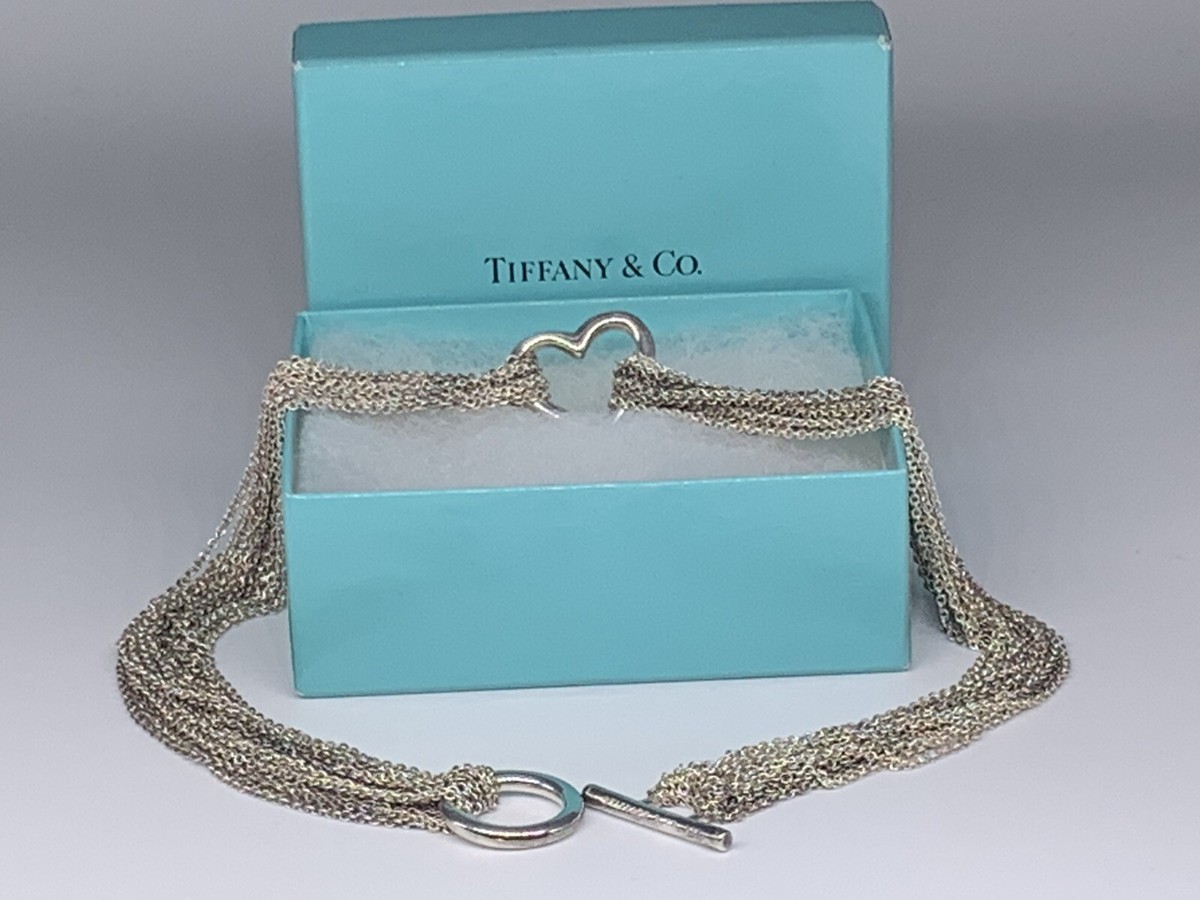 TIFFANY & CO. Sterling Silver Multi Strand Mesh Heart Choker