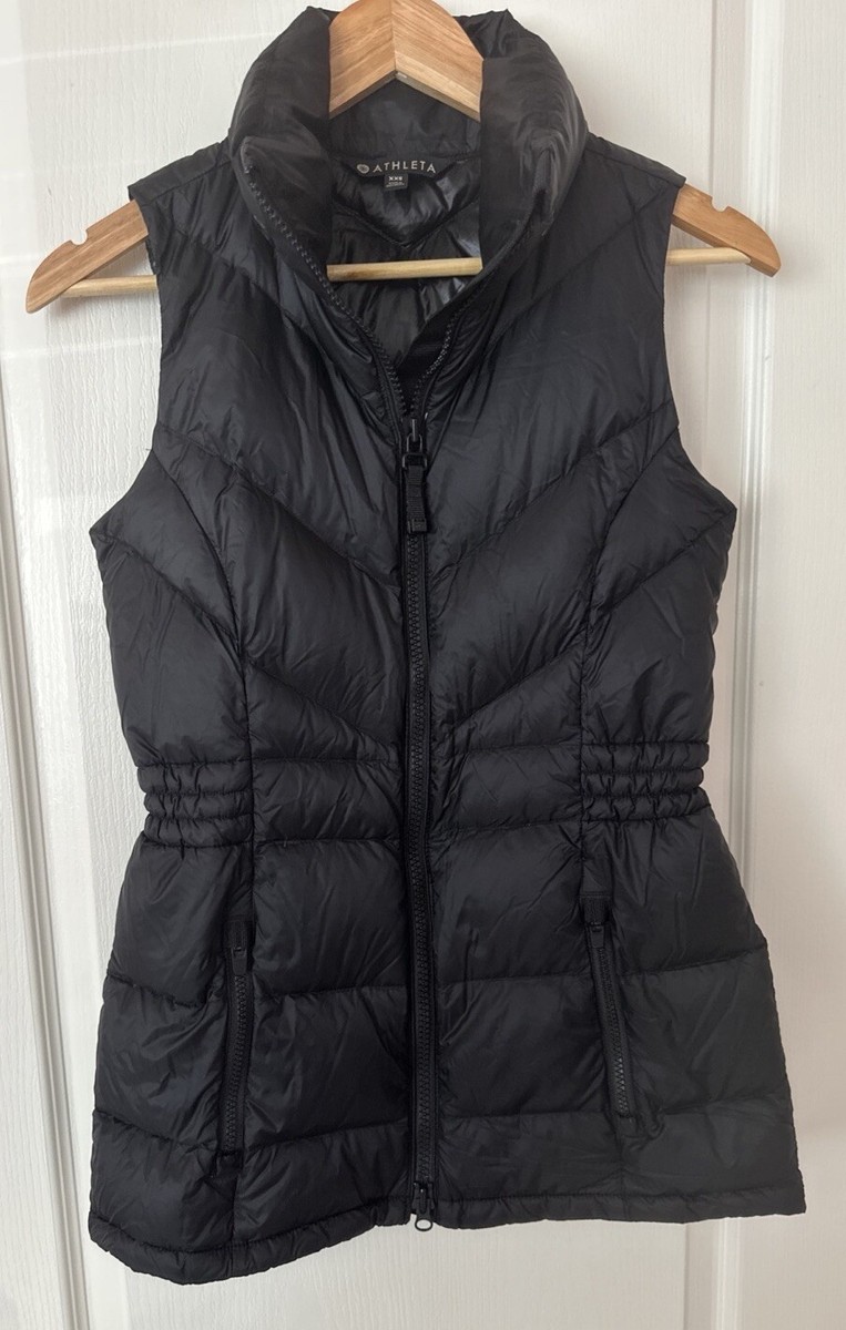 Athleta Black Banner Peak Goose Down Puffer Vest Womens XXS Black Full Zip