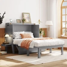 Full Size Murphy Bed with USB Port and removable Shelves on Each Side,Gray