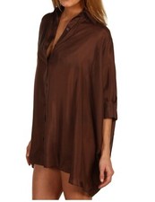 SZ M/L MICHAEL Michael Kors BLACK Silk Cover Up Button Front NWT